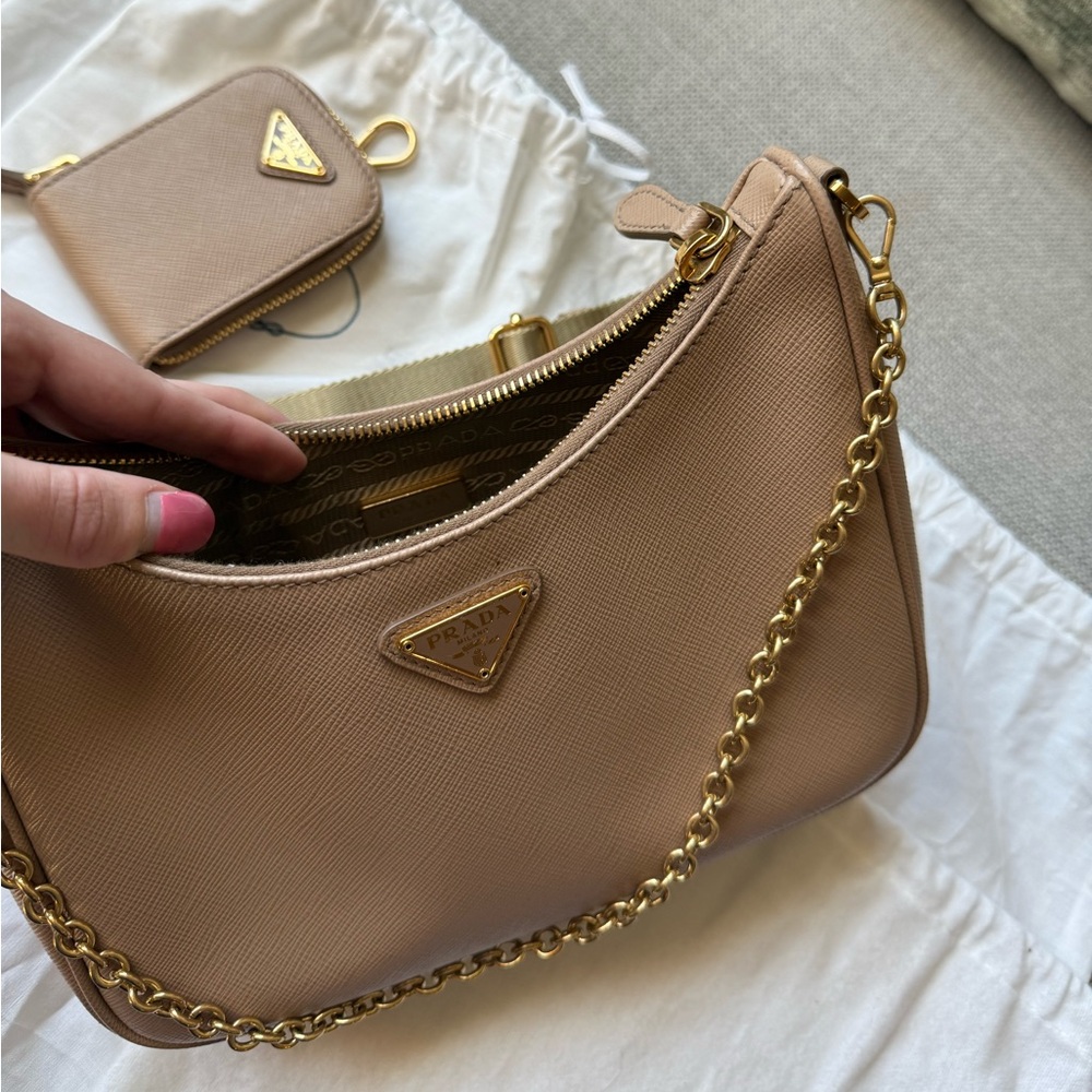 Prada Taupe Saffiano Leather Chain Shoulder Bag with Gold Hardware - Picture 7 of 13
